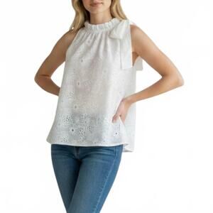 NEW TRU LUXE sleeveless eyelet top in white